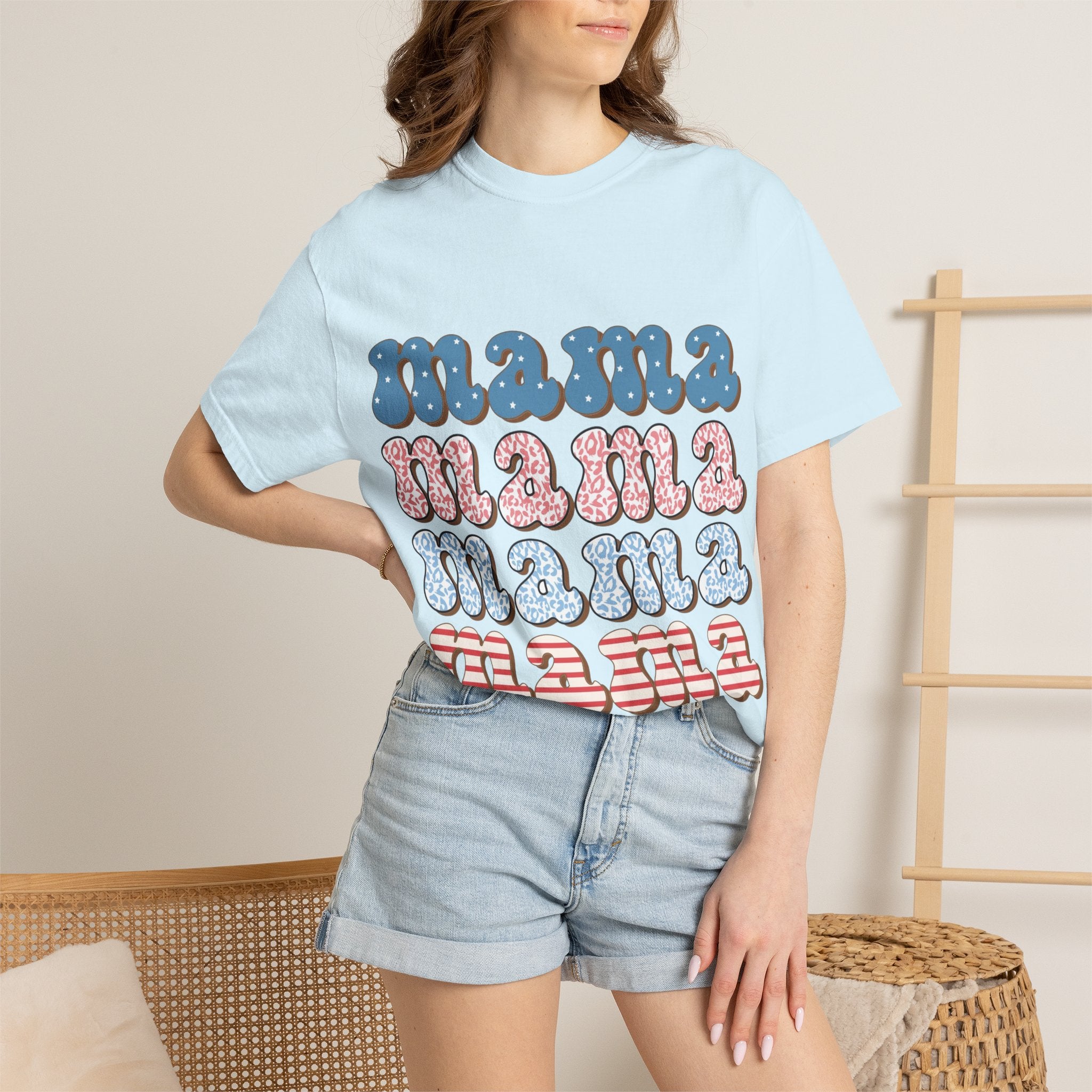 Mama Retro Stack T-Shirt — Vintage Rainbow 'mama' Graphic, Independence Day
