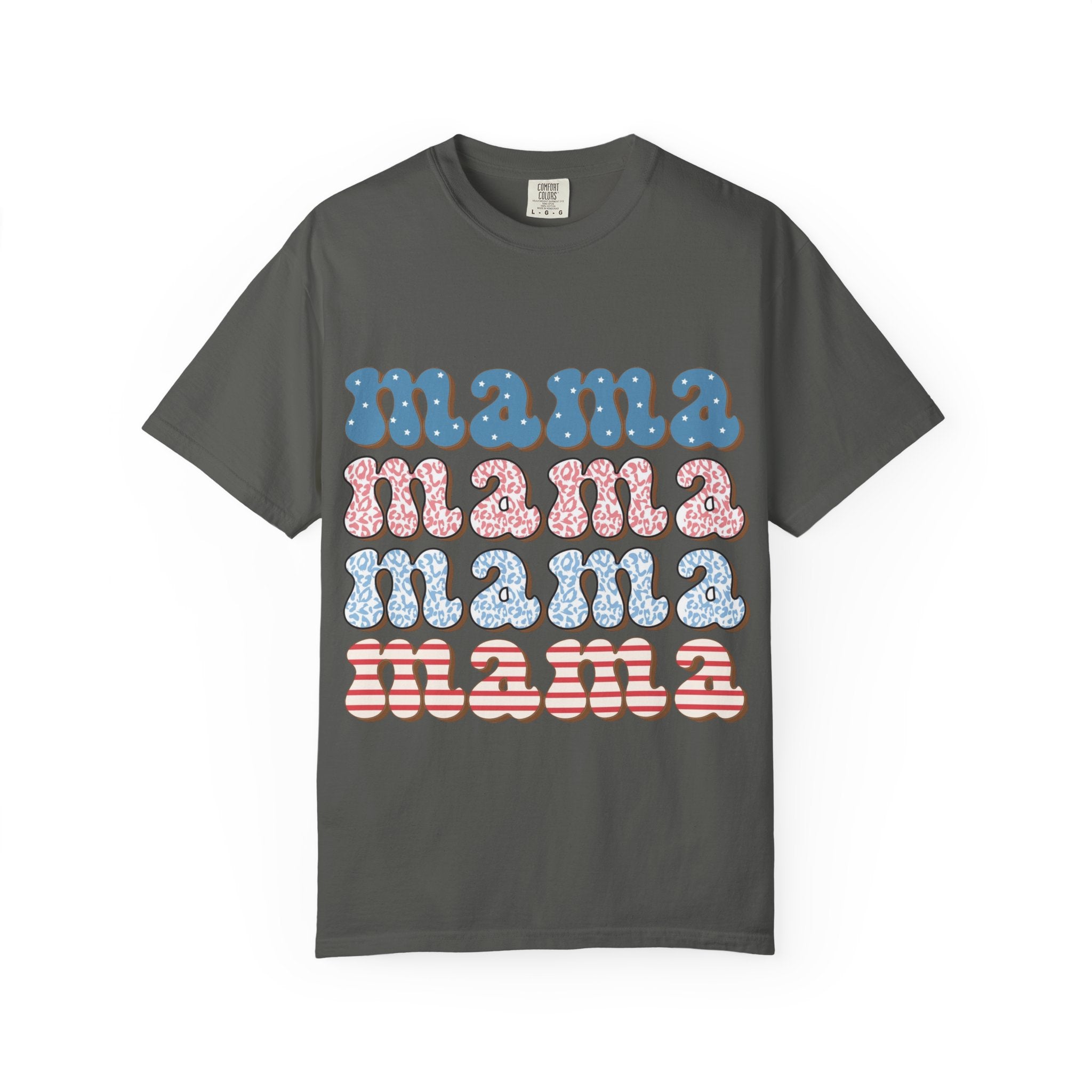 Mama Retro Stack T-Shirt — Vintage Rainbow 'mama' Graphic, Independence Day
