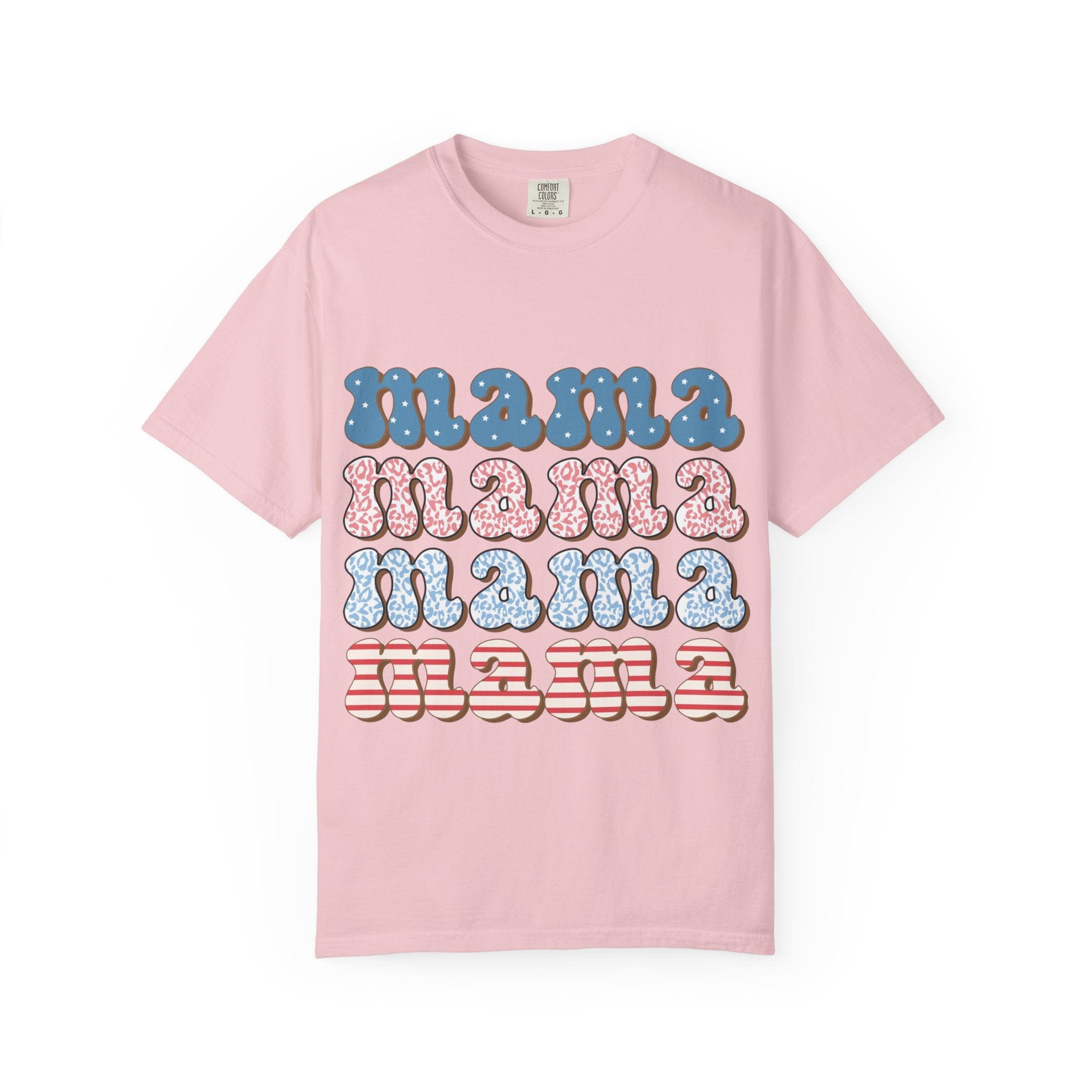 Mama Retro Stack T-Shirt — Vintage Rainbow 'mama' Graphic, Independence Day