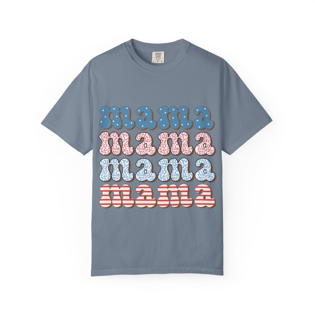 Mama Retro Stack T-Shirt — Vintage Rainbow 'mama' Graphic, Independence Day