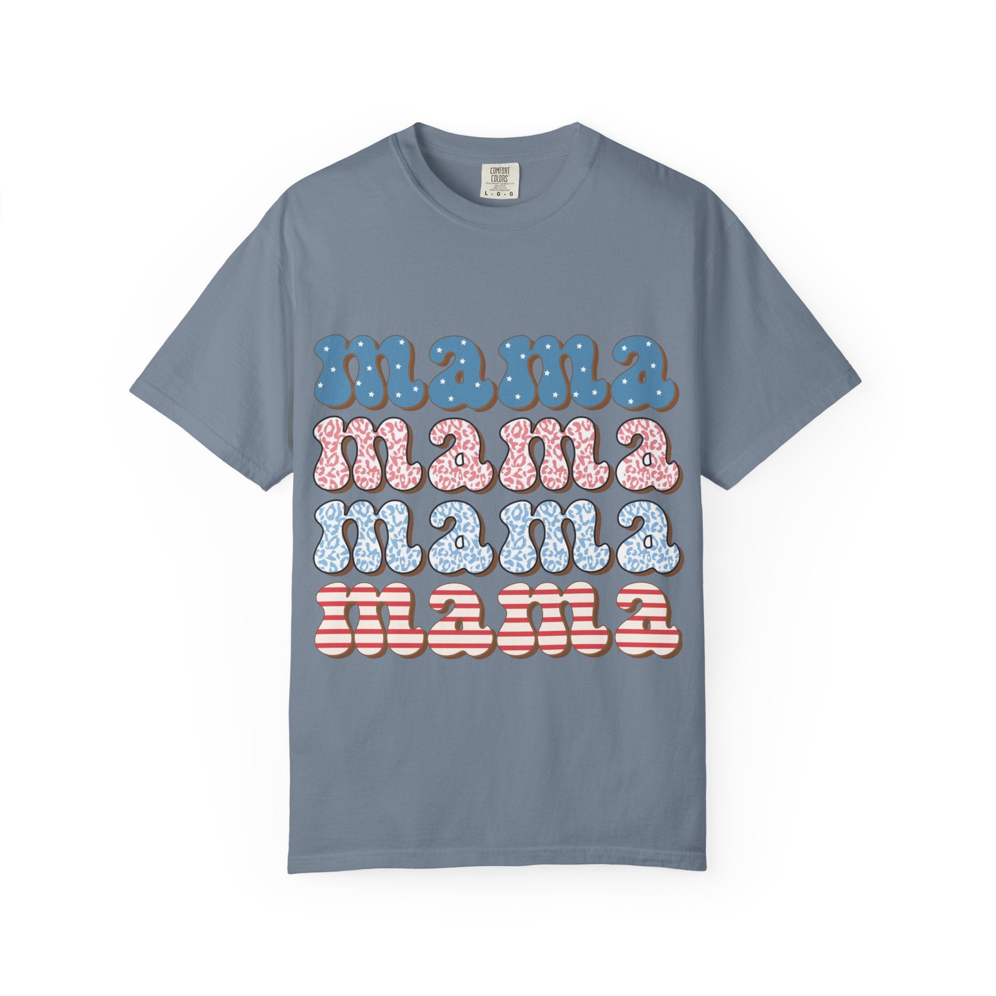 Mama Retro Stack T-Shirt — Vintage Rainbow 'mama' Graphic, Independence Day