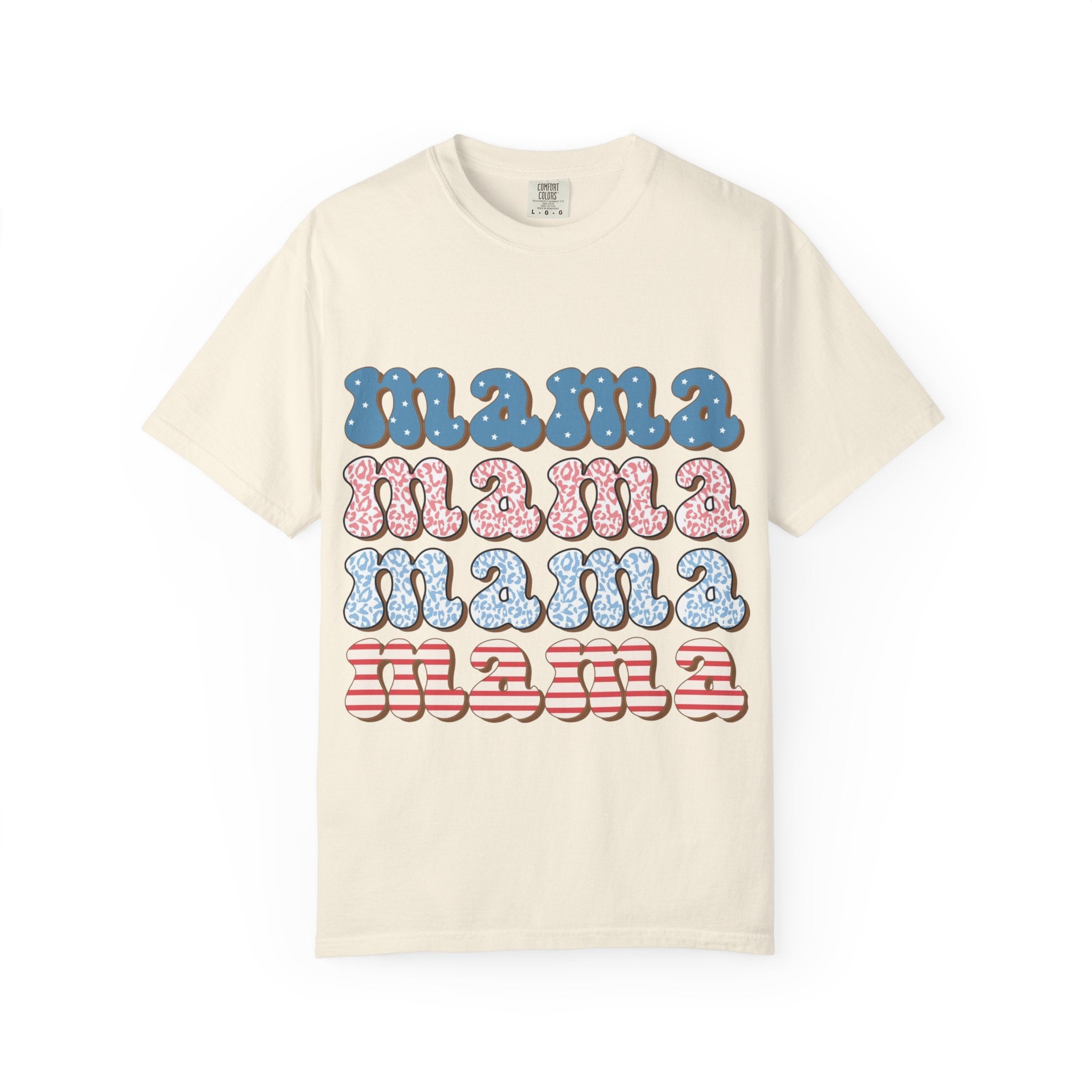 Mama Retro Stack T-Shirt — Vintage Rainbow 'mama' Graphic, Independence Day