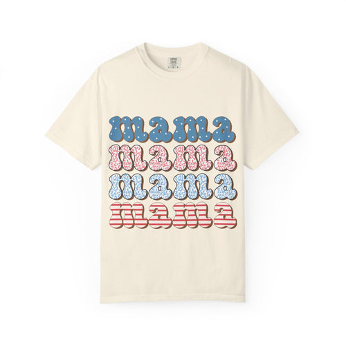 Mama Retro Stack T-Shirt — Vintage Rainbow 'mama' Graphic, Independence Day