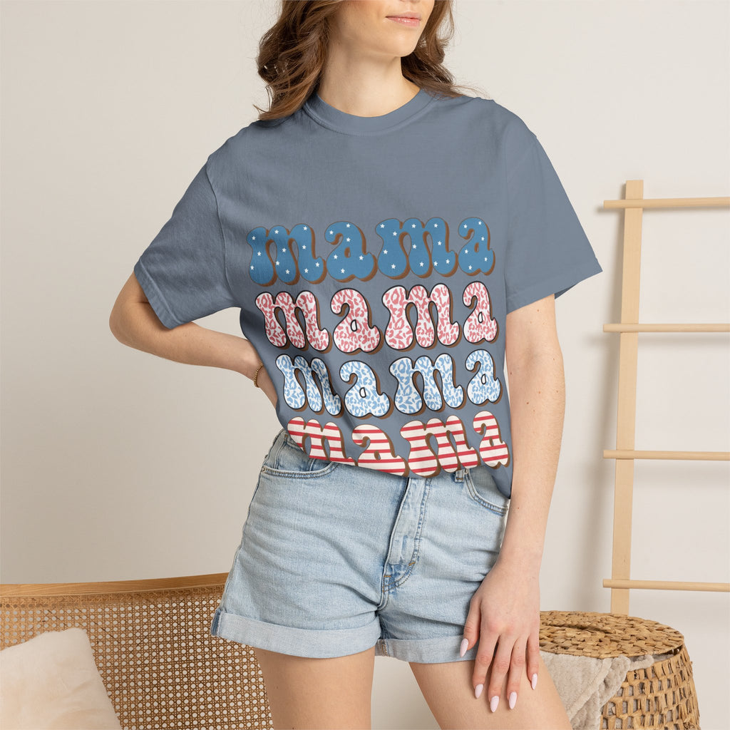 Mama Retro Stack T-Shirt — Vintage Rainbow 'mama' Graphic, Independence Day