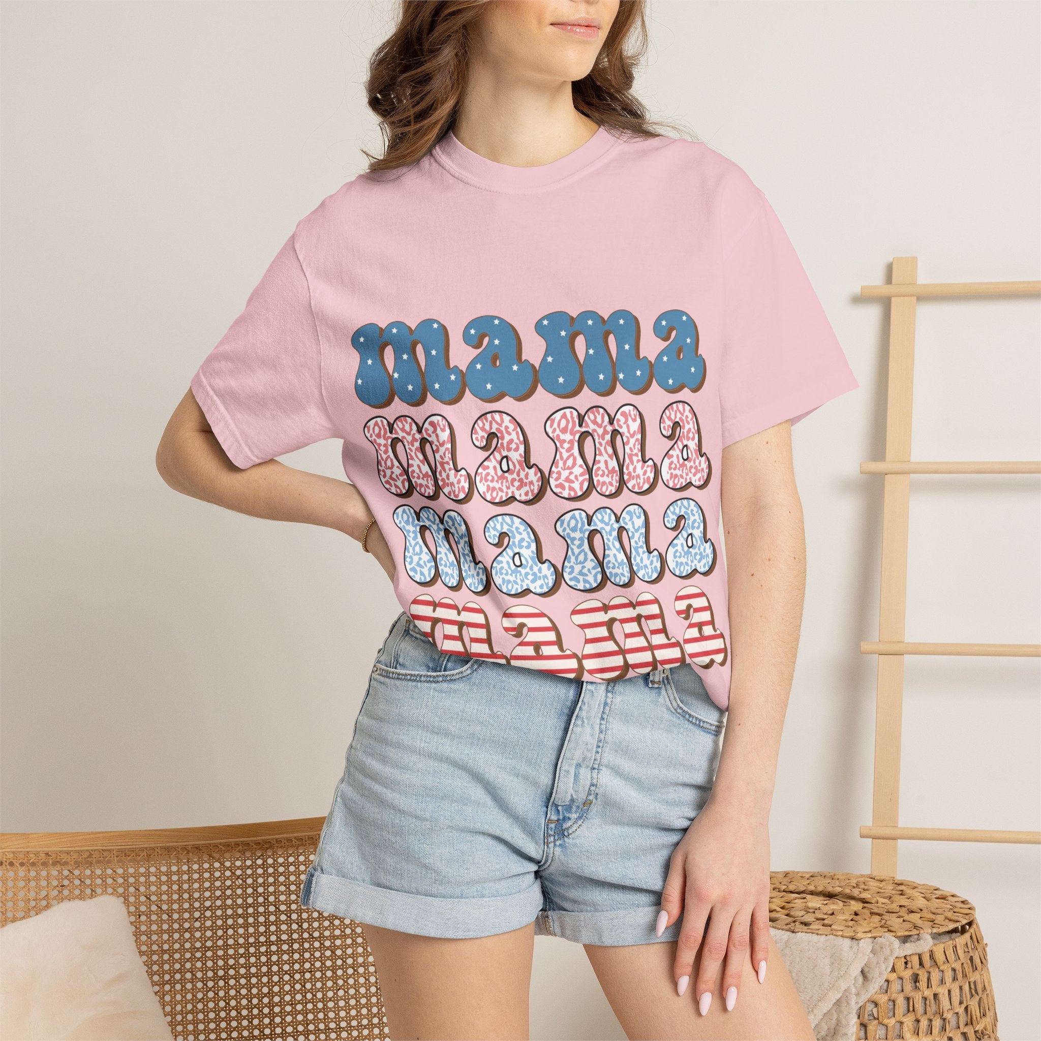 Mama Retro Stack T-Shirt — Vintage Rainbow 'mama' Graphic, Independence Day
