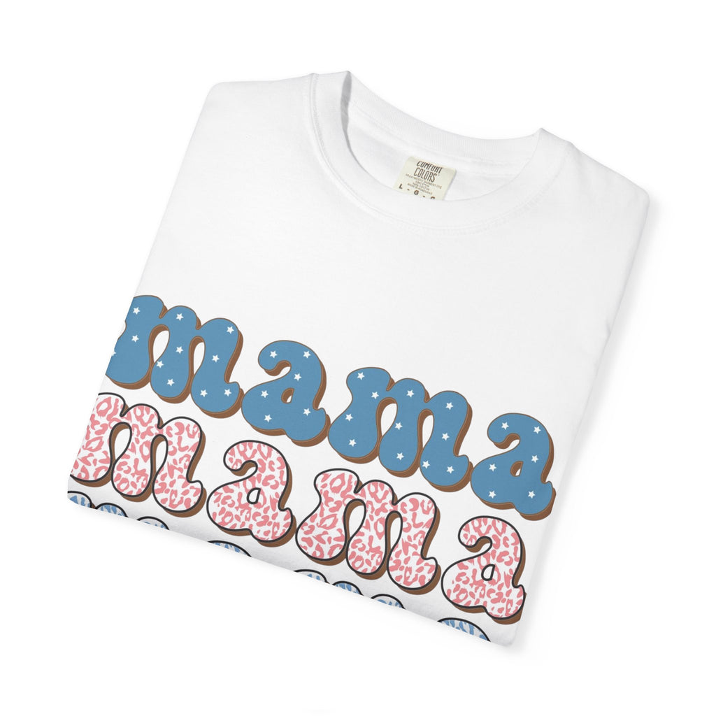 Mama Retro Stack T-Shirt — Vintage Rainbow 'mama' Graphic, Independence Day