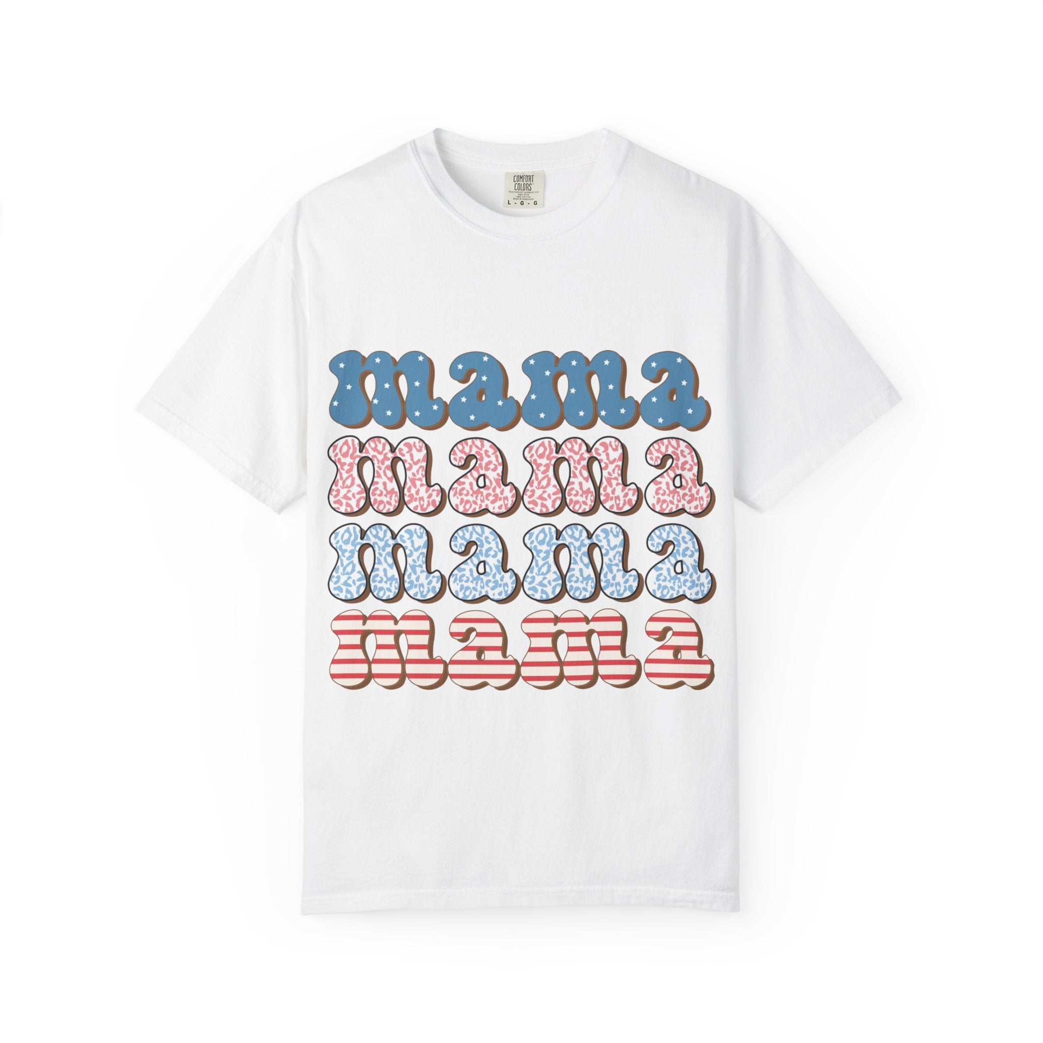 Mama Retro Stack T-Shirt — Vintage Rainbow 'mama' Graphic, Independence Day
