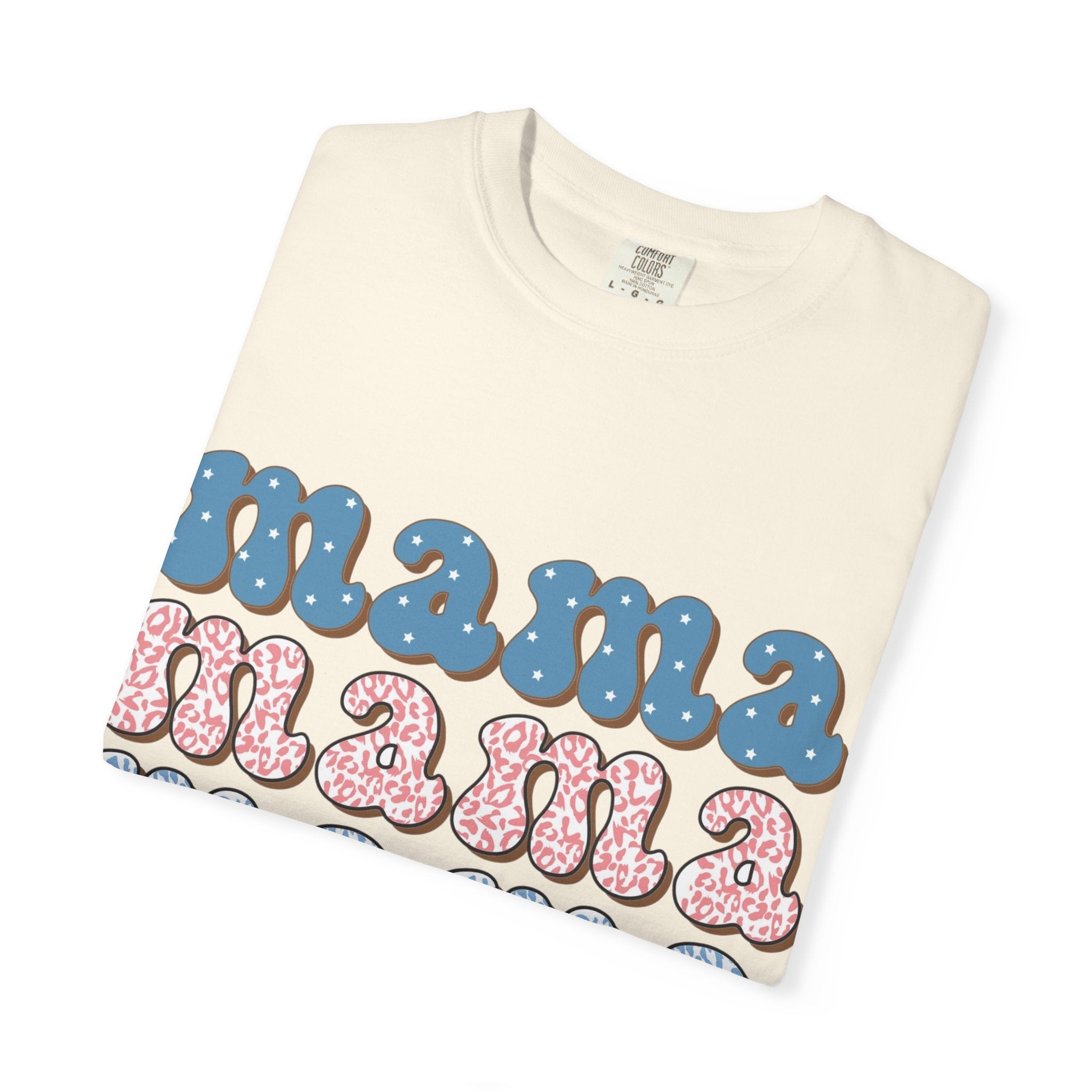 Mama Retro Stack T-Shirt — Vintage Rainbow 'mama' Graphic, Independence Day